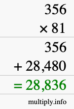 How to calculate 356 times 81 using long multiplication