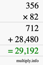 How to calculate 356 times 82 using long multiplication