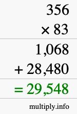 How to calculate 356 times 83 using long multiplication