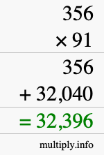 How to calculate 356 times 91 using long multiplication