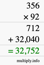 How to calculate 356 times 92 using long multiplication