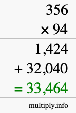 How to calculate 356 times 94 using long multiplication