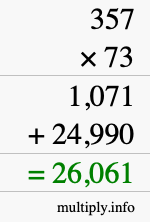 How to calculate 357 times 73 using long multiplication