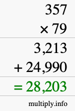 How to calculate 357 times 79 using long multiplication