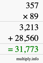 How to calculate 357 times 89 using long multiplication
