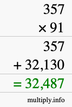 How to calculate 357 times 91 using long multiplication