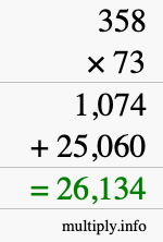 How to calculate 358 times 73 using long multiplication