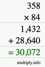 How to calculate 358 times 84 using long multiplication