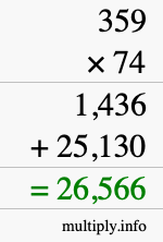 How to calculate 359 times 74 using long multiplication