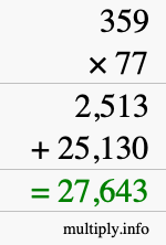 How to calculate 359 times 77 using long multiplication