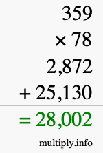 How to calculate 359 times 78 using long multiplication