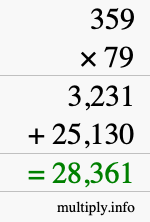 How to calculate 359 times 79 using long multiplication