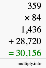 How to calculate 359 times 84 using long multiplication