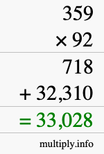 How to calculate 359 times 92 using long multiplication