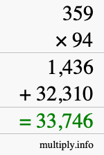 How to calculate 359 times 94 using long multiplication