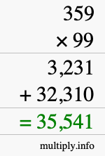 How to calculate 359 times 99 using long multiplication