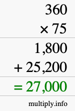 How to calculate 360 times 75 using long multiplication How to calculate 360 times 75 using long multiplication