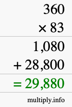 How to calculate 360 times 83 using long multiplication