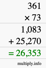 How to calculate 361 times 73 using long multiplication