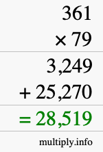 How to calculate 361 times 79 using long multiplication