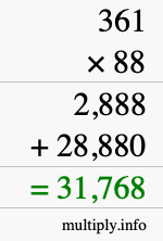 How to calculate 361 times 88 using long multiplication