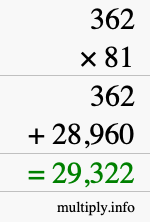 How to calculate 362 times 81 using long multiplication