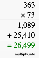 How to calculate 363 times 73 using long multiplication