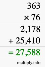 How to calculate 363 times 76 using long multiplication