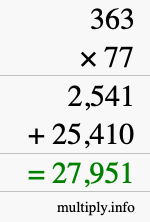 How to calculate 363 times 77 using long multiplication