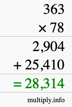 How to calculate 363 times 78 using long multiplication