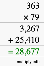 How to calculate 363 times 79 using long multiplication