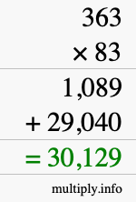 How to calculate 363 times 83 using long multiplication