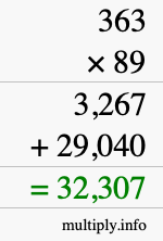 How to calculate 363 times 89 using long multiplication