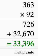 How to calculate 363 times 92 using long multiplication