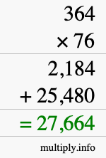 How to calculate 364 times 76 using long multiplication