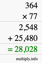 How to calculate 364 times 77 using long multiplication