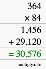 How to calculate 364 times 84 using long multiplication