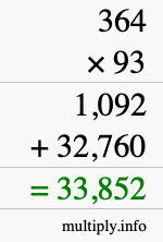How to calculate 364 times 93 using long multiplication