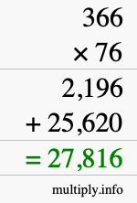 How to calculate 366 times 76 using long multiplication