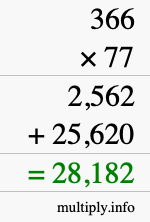 How to calculate 366 times 77 using long multiplication How to calculate 366 times 77 using long multiplication