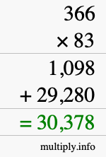 How to calculate 366 times 83 using long multiplication
