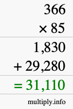 How to calculate 366 times 85 using long multiplication