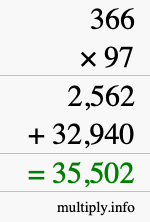 How to calculate 366 times 97 using long multiplication