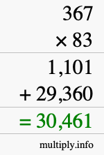 How to calculate 367 times 83 using long multiplication