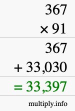 How to calculate 367 times 91 using long multiplication