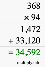 How to calculate 368 times 94 using long multiplication