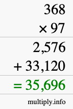 How to calculate 368 times 97 using long multiplication