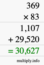 How to calculate 369 times 83 using long multiplication