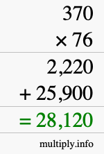 How to calculate 370 times 76 using long multiplication