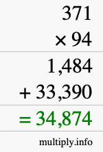 How to calculate 371 times 94 using long multiplication